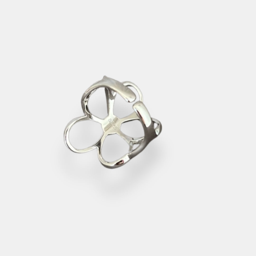 Isabella- Anillo Flor Ajustable de Plata Elegante