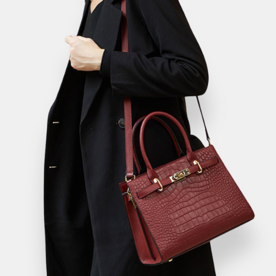Rosa- Bolso cabas estructurado con estampado cocodrilo