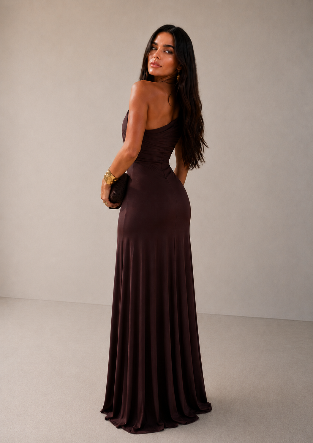 Claudia - Vestido Largo de Tül Marrón