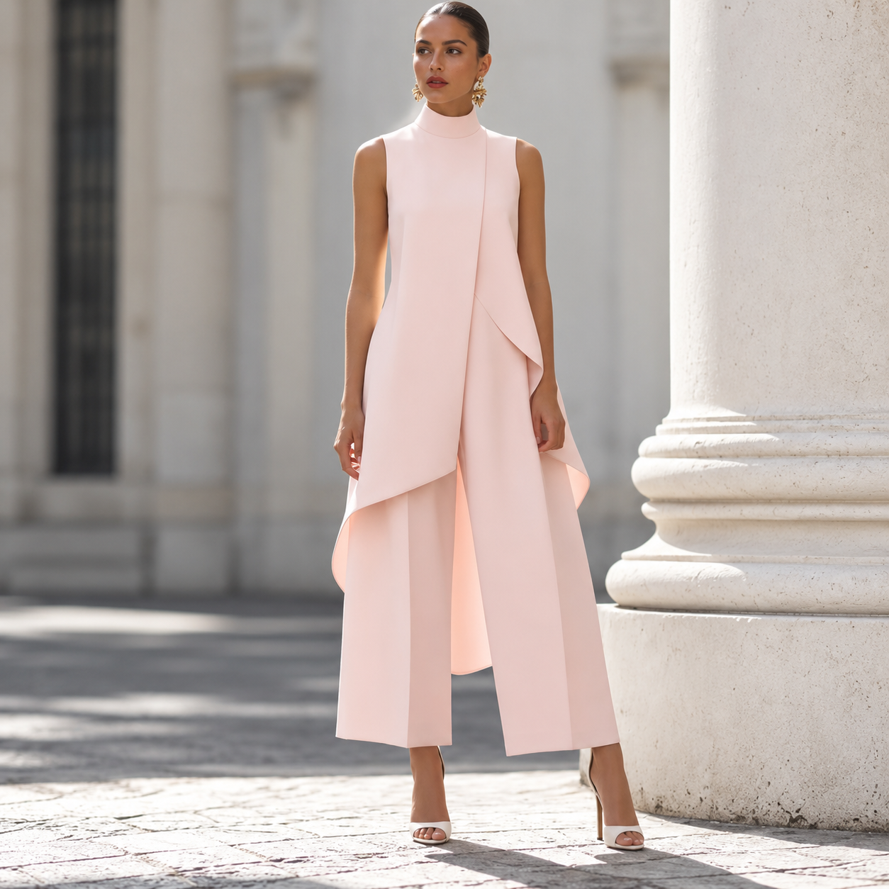 Valentina- Mono elegante con top de cuello alto drapeado