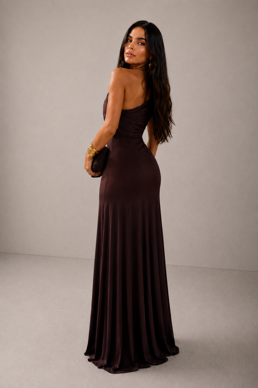 Claudia - Vestido Largo de Tül Marrón