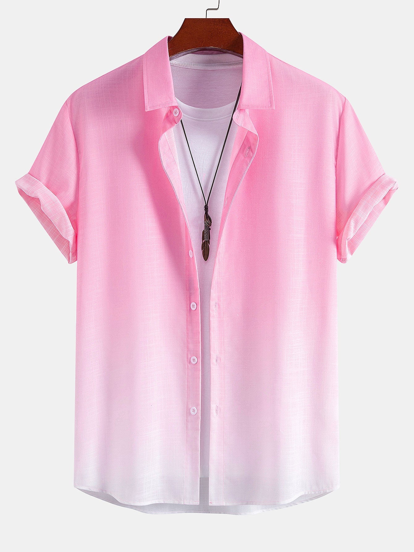 Gradient Linen Look Shirt & Crinkle Textured Drawstring 5" Shorts
