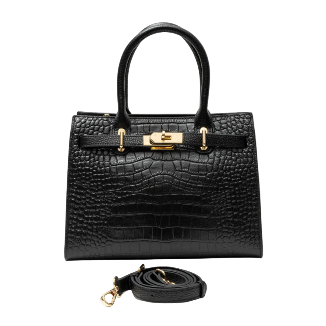 Rosa- Bolso cabas estructurado con estampado cocodrilo