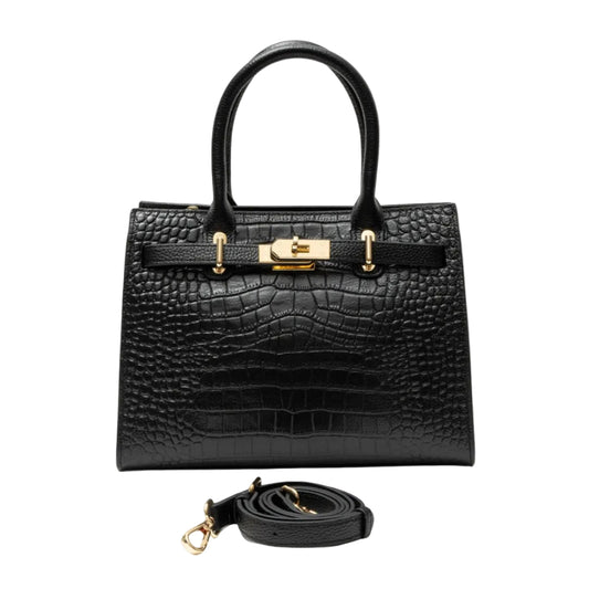 Rosa- Bolso cabas estructurado con estampado cocodrilo