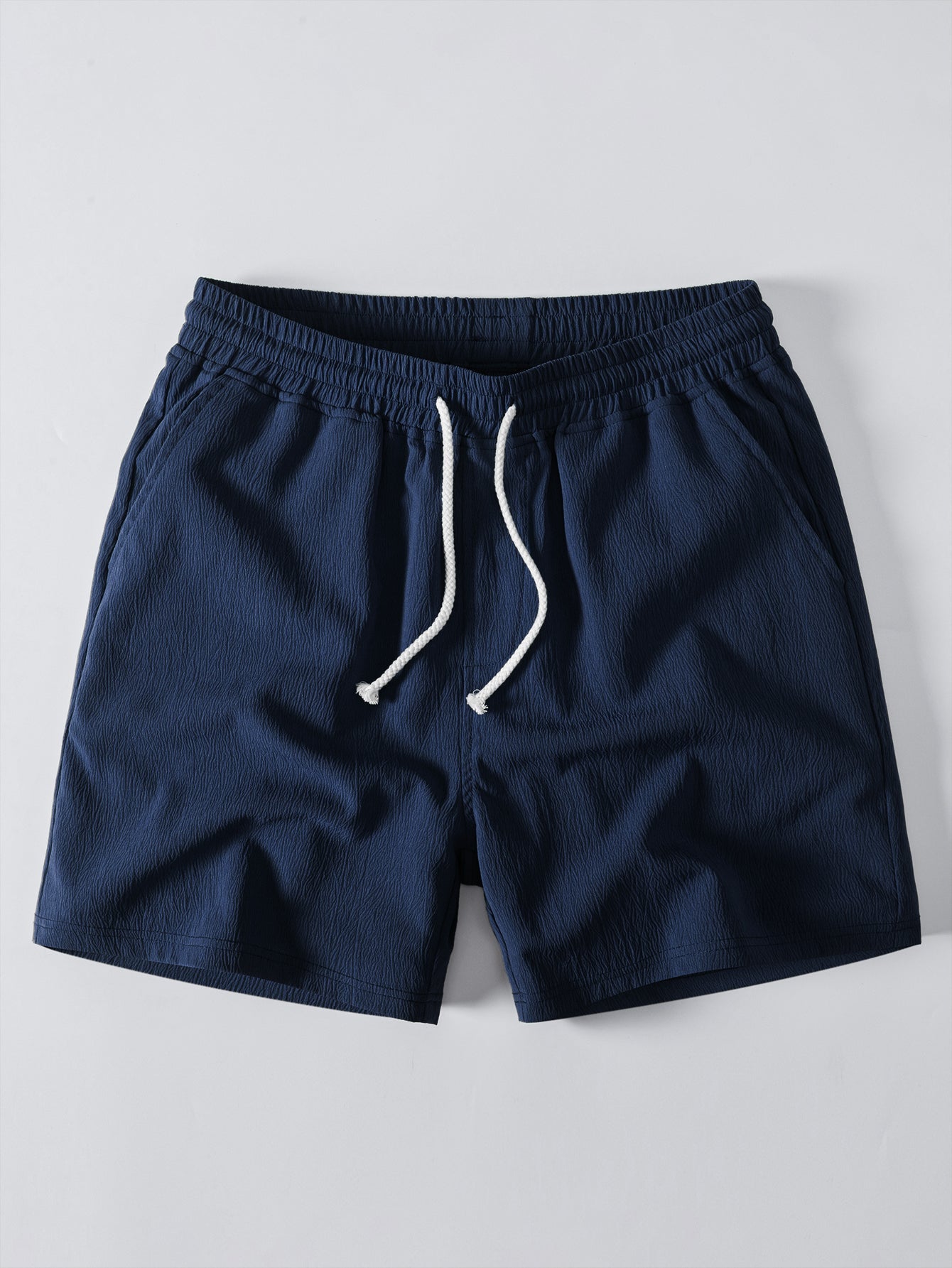Stripe Open Knit Shirt & Crinkle Textured Drawstring 5" Shorts