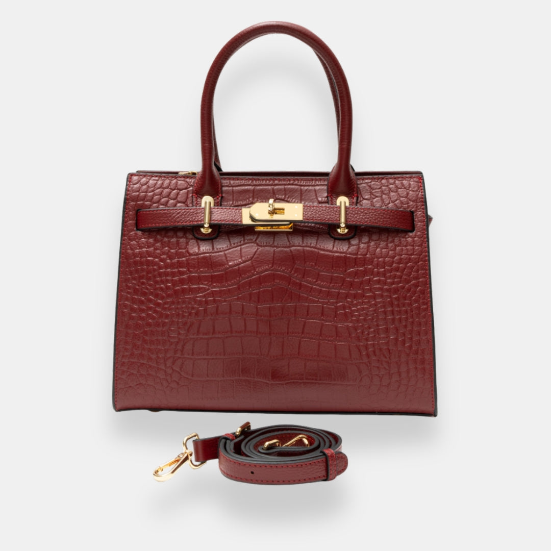 Rosa- Bolso cabas estructurado con estampado cocodrilo