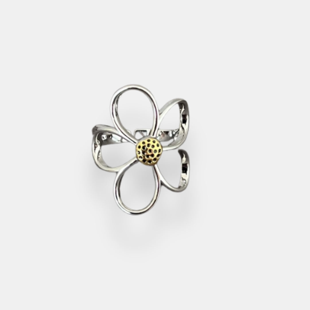 Isabella- Anillo Flor Ajustable de Plata Elegante