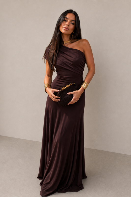 Claudia - Vestido Largo de Tül Marrón