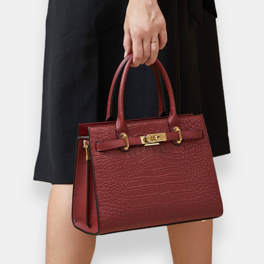 Rosa- Bolso cabas estructurado con estampado cocodrilo