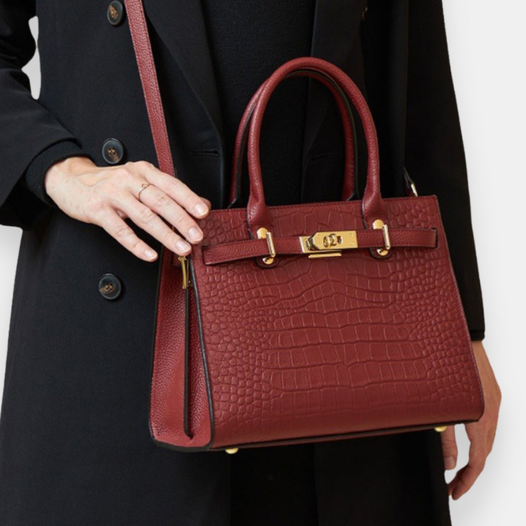 Rosa- Bolso cabas estructurado con estampado cocodrilo