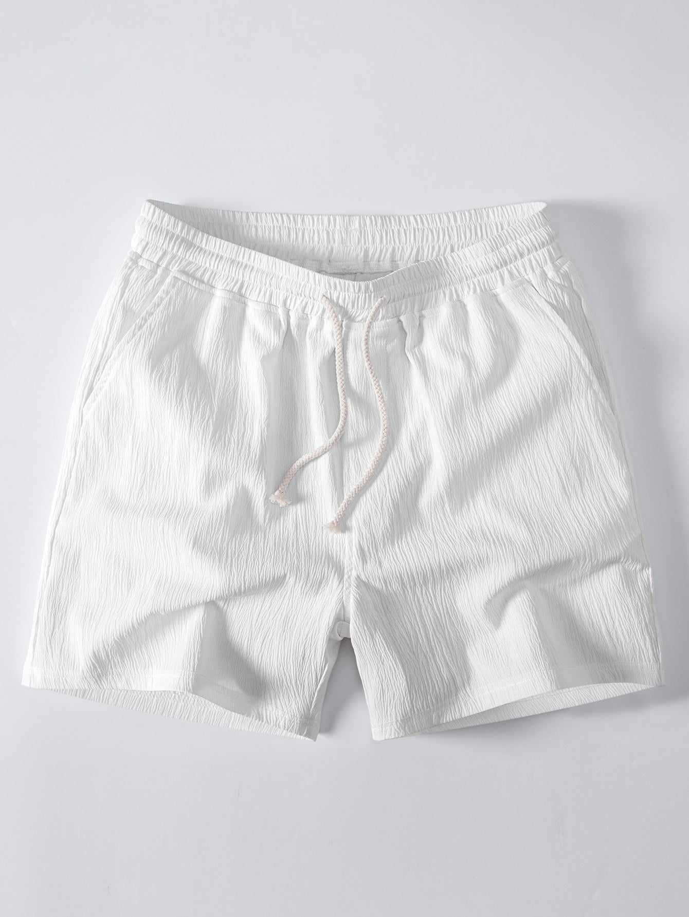 Gradient Linen Look Shirt & Crinkle Textured Drawstring 5" Shorts