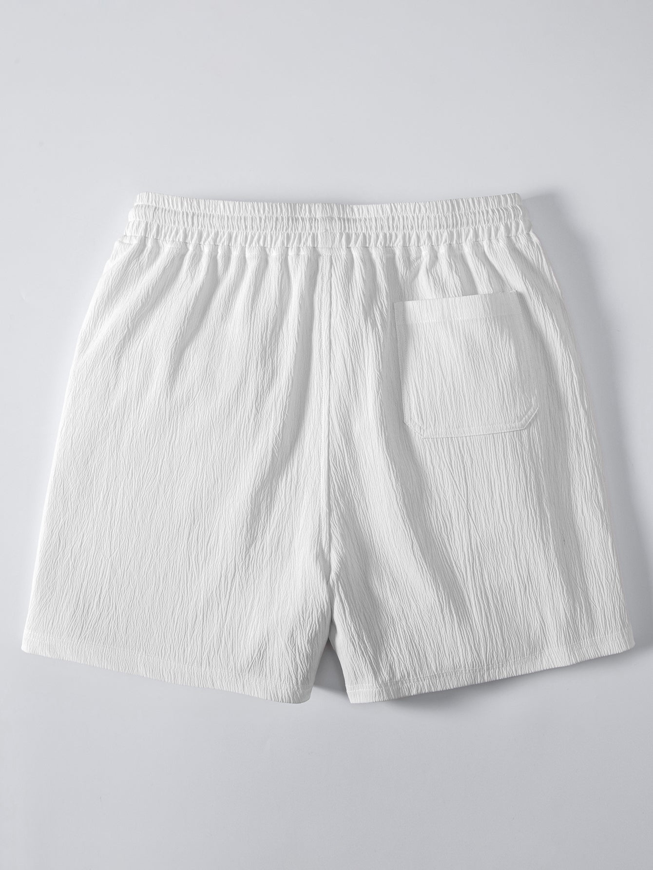 Stripe Open Knit Shirt & Crinkle Textured Drawstring 5" Shorts