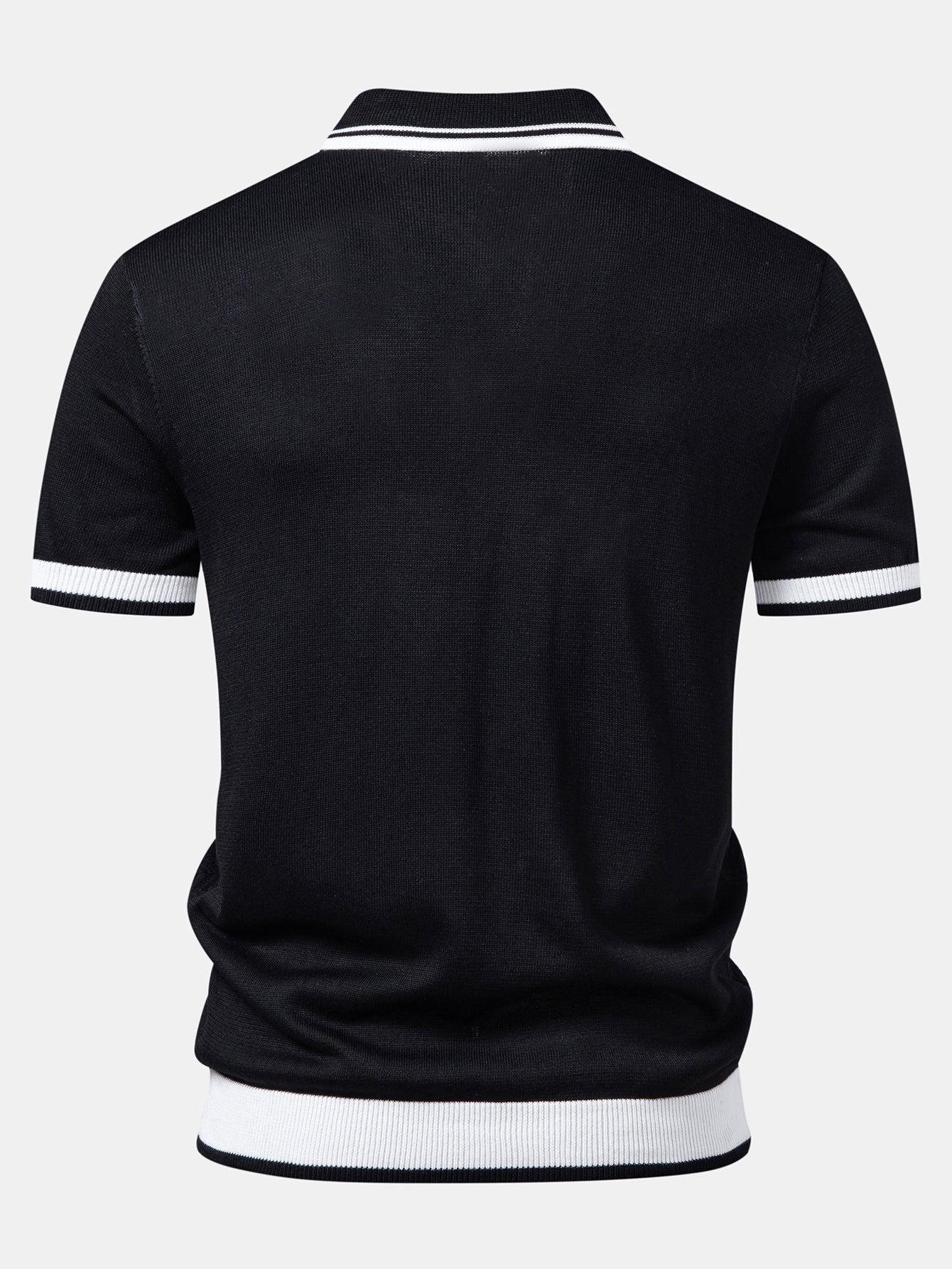 Contrast Textured Jacquard V Neck Knit Polo & Elastic Waist Chino Shorts