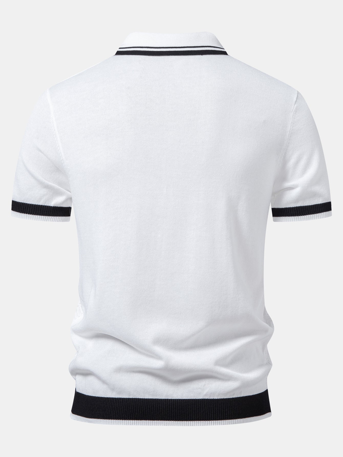 Contrast Textured Jacquard V Neck Knit Polo & Elastic Waist Chino Shorts