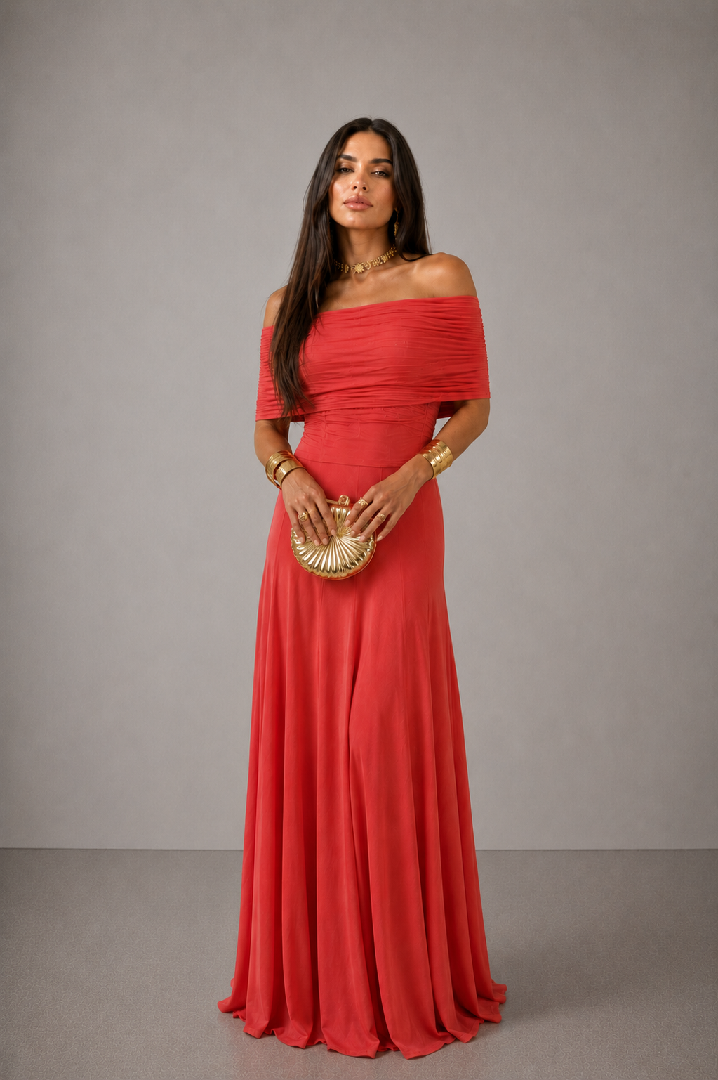 Sandra - Vestido Largo de Tül Terracota